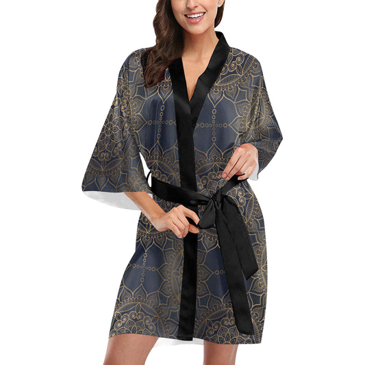 Mandala Print Kimono, Oriental Bohemian Boho Japanese Women's Short Lounge Kimono Robe Sleepwear Bathrobe Starcove Fashion