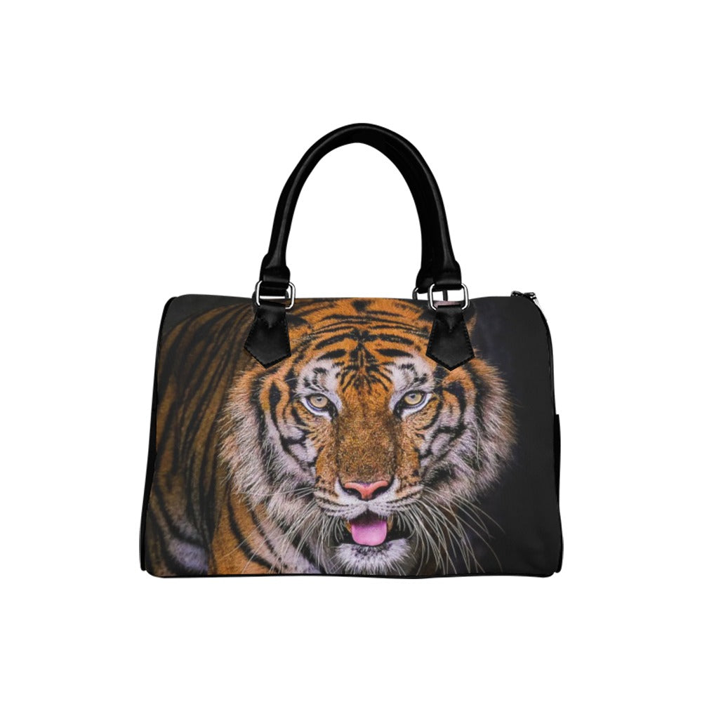 Bengal Tiger Top Handle Handbag, Animal Face Print Art Print Purse Canvas and Leather Barrel Type Designer Accessory Women Bag Gift Starcove Fashion