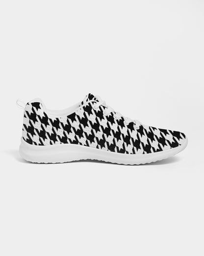Houndstooth Black White Sneakers, Lace Up Athletic Shoe Sports Mesh Festival Party Breathable Custom Canvas Women Men Shoes Starcove Fashion