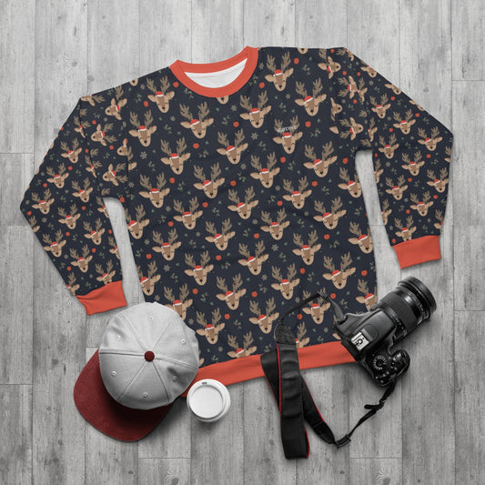 Vintage Reindeer Sweater, Navy Sweatshirt Animal Print Party Holiday December Merry Xmas Men Women Gift Starcove Fashion