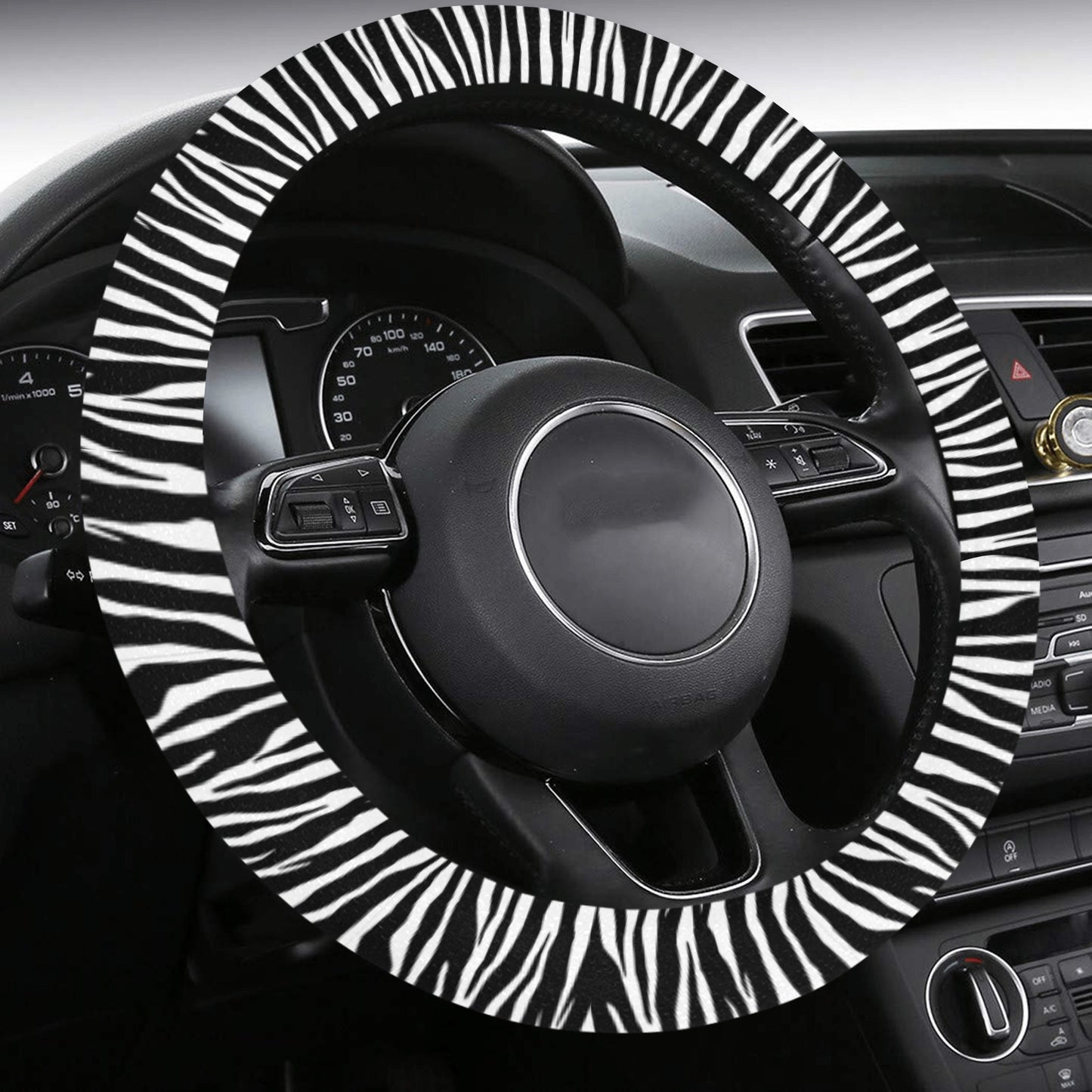 Zebra Steering Wheel Cover with Anti-Slip Insert, Black White Stripes Animal Print Car Auto Wrap Protector Women Men Accessories Starcove Fashion