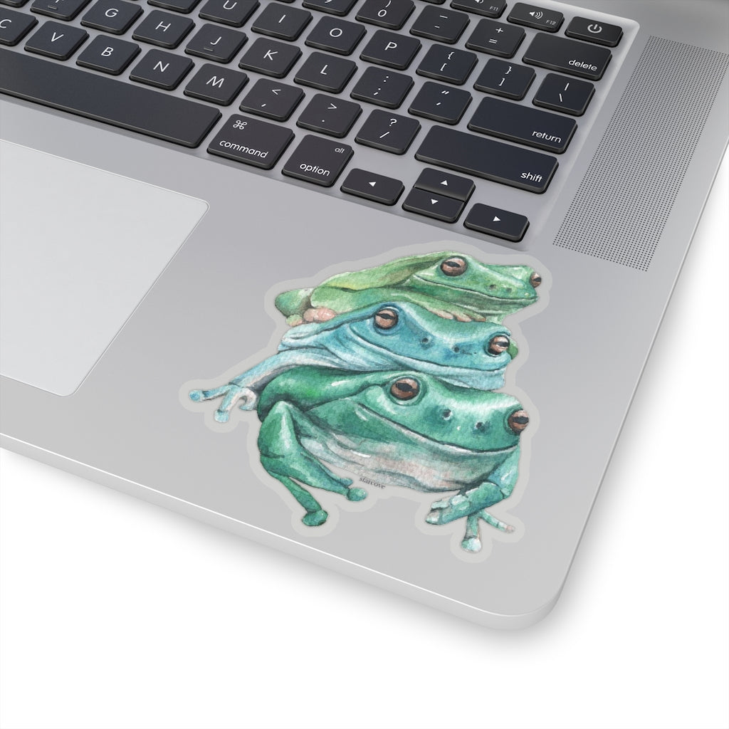 Cute Frog Sticker, Green Frog Stacked Kawaii Watercolor Laptop Decal Vinyl Cute Waterbottle Tumbler Car Aesthetic Label Wall Mural Starcove Fashion