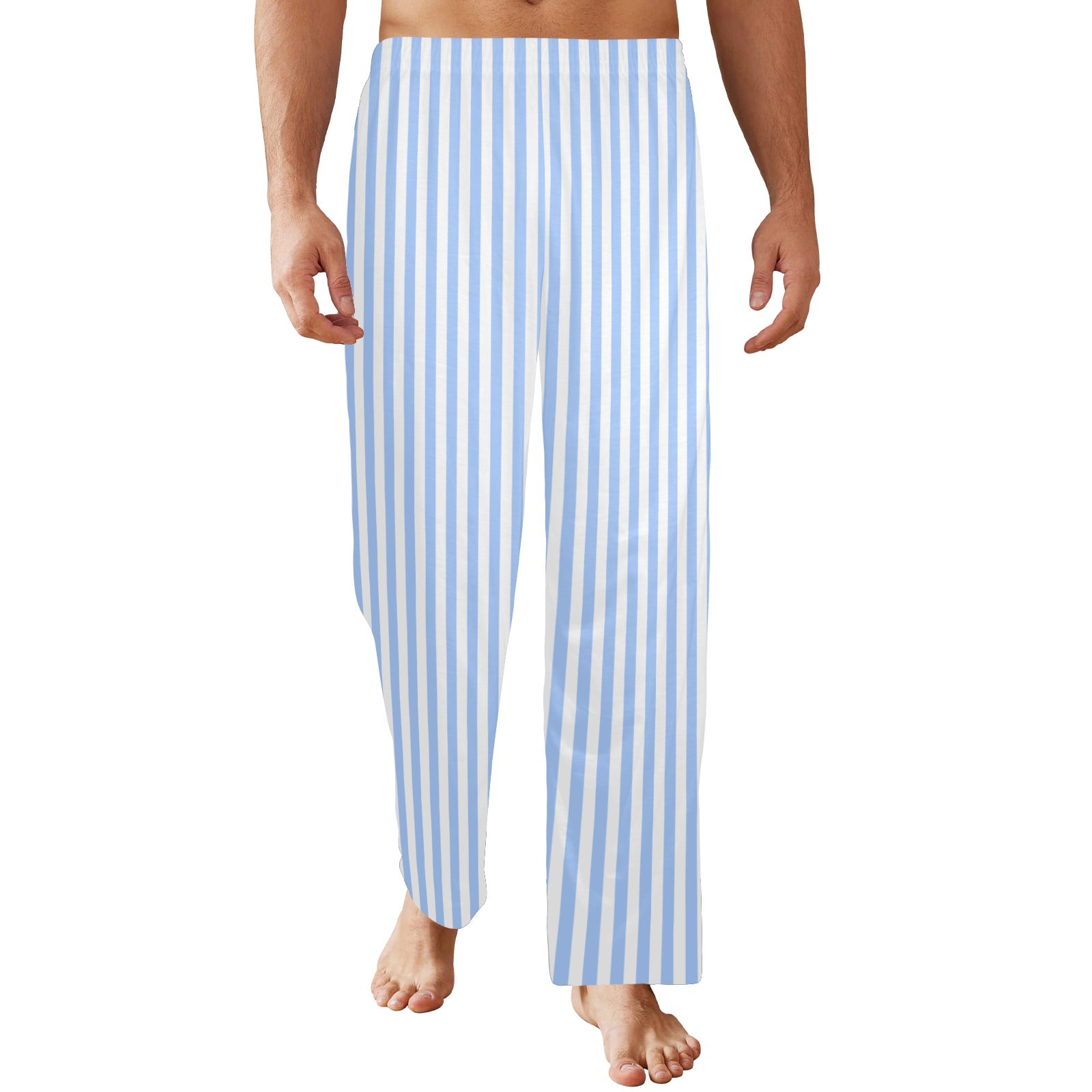 Blue and White Striped Men Pajamas Pants, Stripes Satin PJ