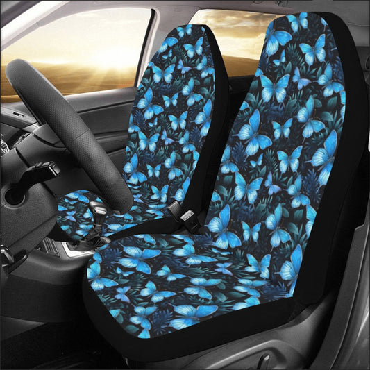Morpho Blue Butterflies Car Seat Covers 2 pc, Animal Front Dog Pet Seat Covers Floral Car SUV Universal Protector Accessory for Women