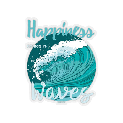Happiness Comes In Waves Sticker, Ocean Sea Beach Teal Laptop Decal Vinyl Cute Waterbottle Car Bumper Aesthetic Label Wall Mural Starcove Fashion