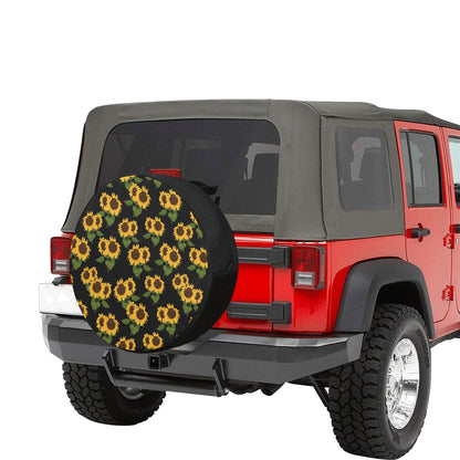Sunflower Spare Tire Cover, Spare Wheel Cover, Floral Yellow Flowers Black Custom Unique Design, Back Tire Adventurous Car Lover Gift Starcove Fashion