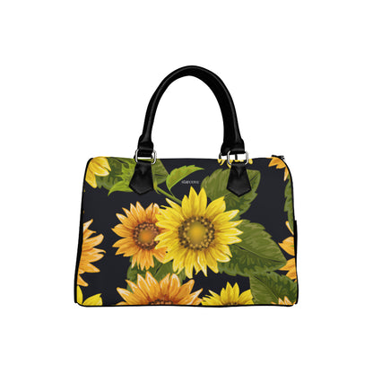 Sunflower Purse, Flower Art Print Handbag, Canvas and Leather Barrel Type Boho Designer Accessory Bag Gift Starcove Fashion