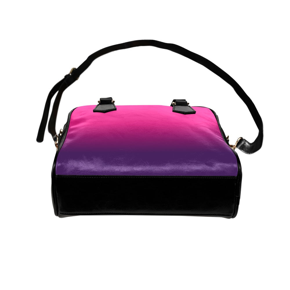 Pink Purple Purse, Ombre Gradient Print Small Shoulder Black Vegan Leather Women Designer Zipper Strap Handbag Crossbody Bag
