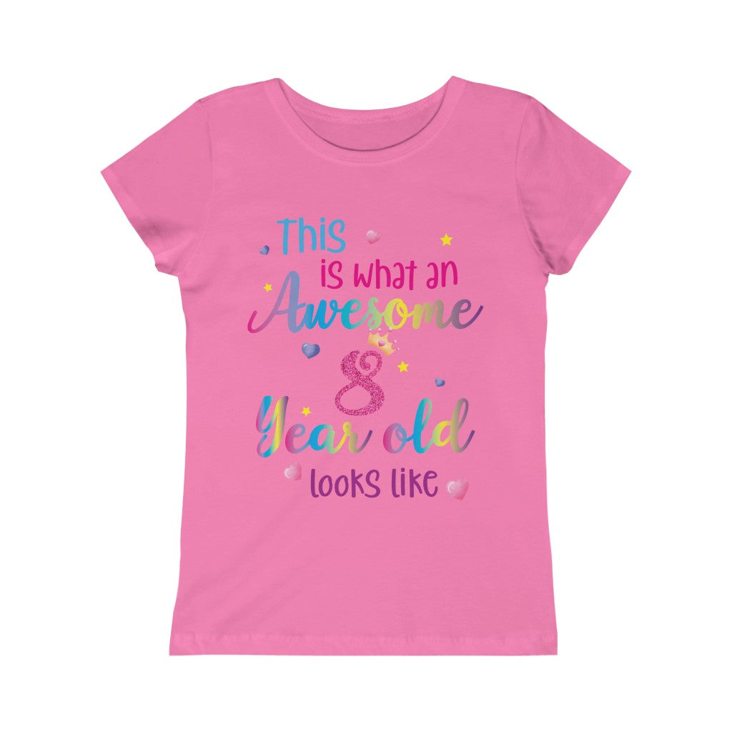 This is What an Awesome 8 Year Old Looks Like Girls Shirt, Birthday 8th Eight Year Fun Rainbow Party Gift Kids Crewneck Girls Princess Tee Starcove Fashion