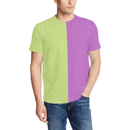 Half Green Half Purple TShirt, Color Block Split 2 Two Tone Combo Print Designer Lightweight Crewneck Men Women Tee Top Short Sleeve Shirt
