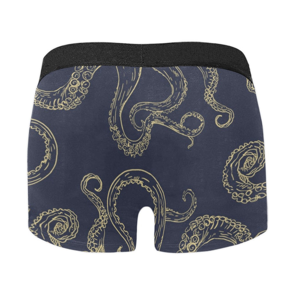 Octopus Tentacles Men Boxer Briefs, Sea Ocean Nautical Print Check Comfortable Underwear Luxury Trunks Sexy Designer Gift Birthday Plus Siz Starcove Fashion