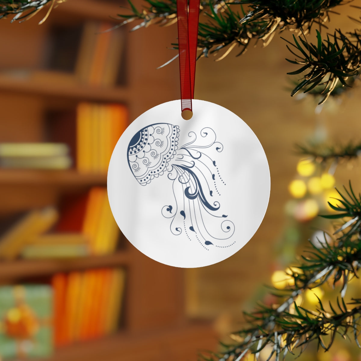 Jellyfish Metal Ornaments, Beach Ocean Nautical Sea Coastal Gift for Mom Dad Christmas Wreath Holiday Decor Tree Ribbon Starcove Fashion