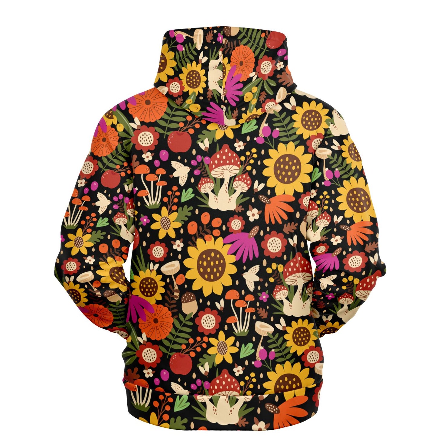 Mushroom Hoodie, Sunflower Floral Birds Pullover Men Women Adult Aesthetic Graphic Cotton Hooded Sweatshirt with Pockets