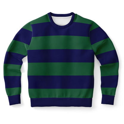Blue Green Striped Sweatshirt, Retro Vintage Crewneck Fleece Cotton Sweater Jumper Pullover Men Women Adult Top Starcove Fashion