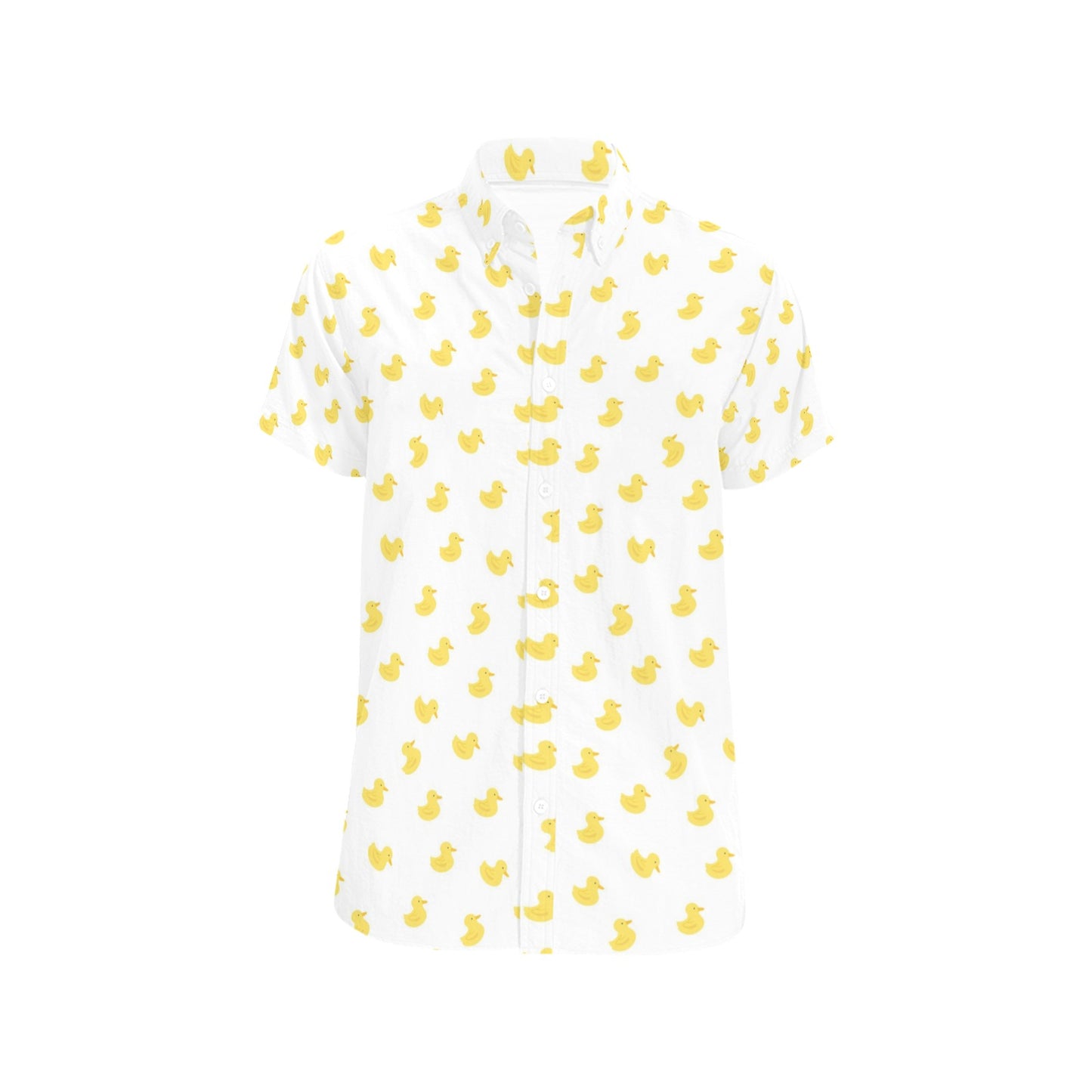 Rubber Duck Print Short Sleeve Men Button Up Shirt, White Yellow Casual Buttoned Down Summer Dress Shirt Gift Husband Starcove Fashion