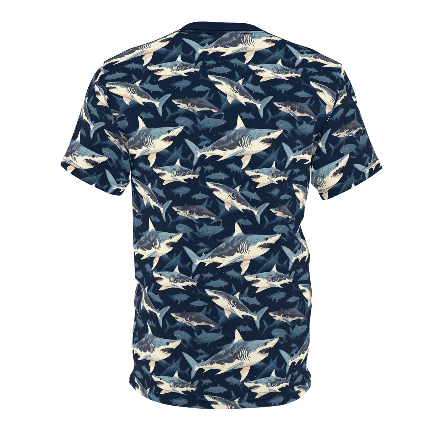 Great White Shark Men Tshirt, Blue Navy Ocean Sea Fish Designer Graphic Aesthetic Crewneck Unisex Tee Top Short Sleeve Shirt Starcove Fashion