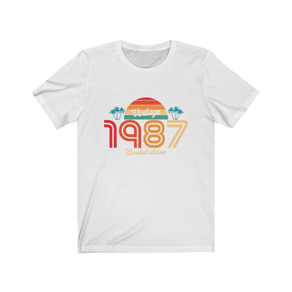 Vintage 1987 Birthday Shirt, Turning 34 Years Gift Limited Edition Born 34th Old Party Awesome Thirty three Tropical Sunset Palm Tree Tshirt Starcove Fashion