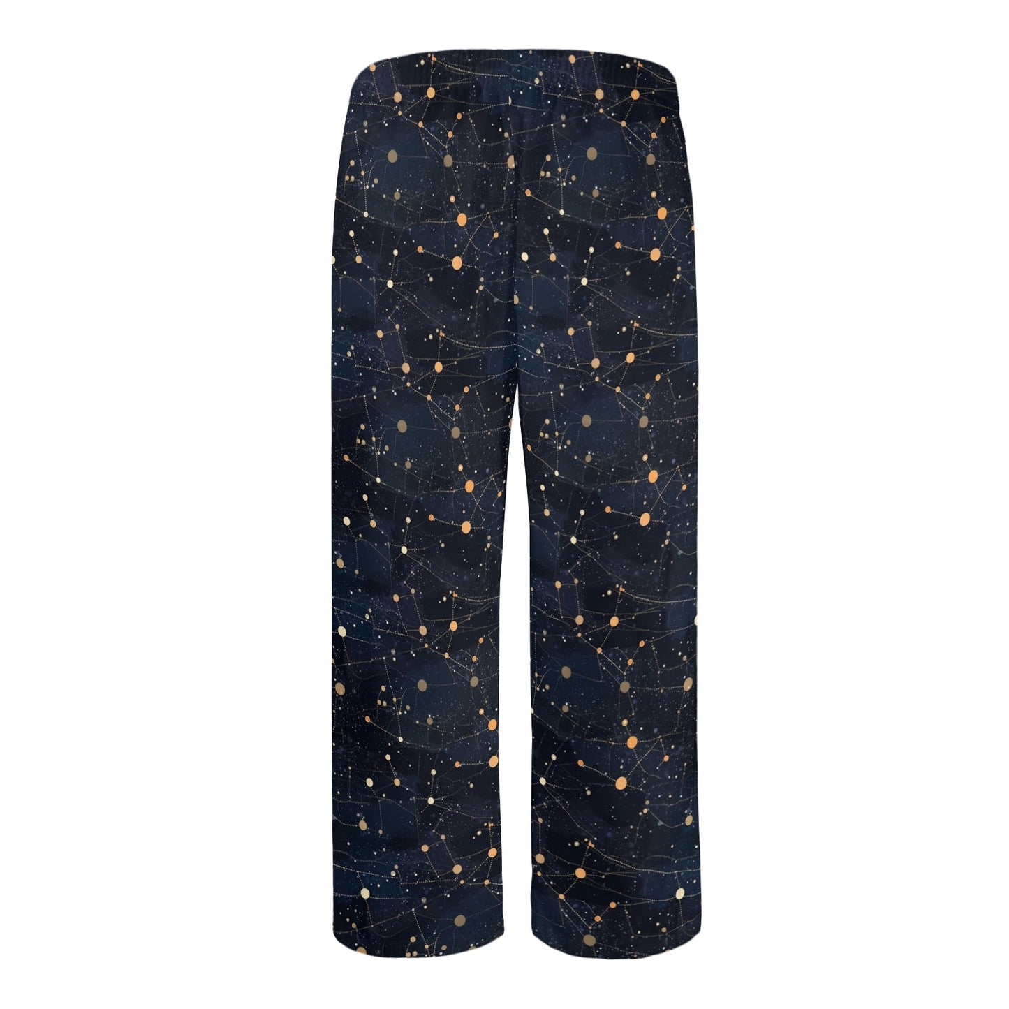 Constellation Men Pajamas Pants, Universe Cosmos Galaxy Space Dark Satin PJ Pockets Sleep Lounge Trousers Couples Matching Trousers Bottoms