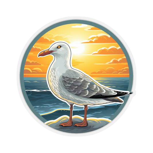 Seagull Sticker, Bird Sunset Ocean Sea Round Laptop Decal Vinyl Cute Waterbottle Tumbler Car Waterproof Bumper Aesthetic Wall Mural Starcove Fashion