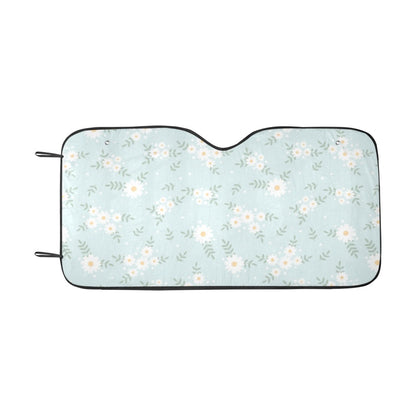 Daisy Flowers Sun Windshield, Floral Pastel Blue Car Accessories Auto Shade Protector Window Visor Screen Cover Decor 55" x 29.53"