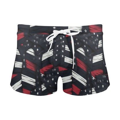 Black American Flag Men Swim Trunks Sexy, Red White Blue Navy Stars Stripes Shorts Zipper Pockets Mesh Drawstring Bathing Suit Bikini Briefs
