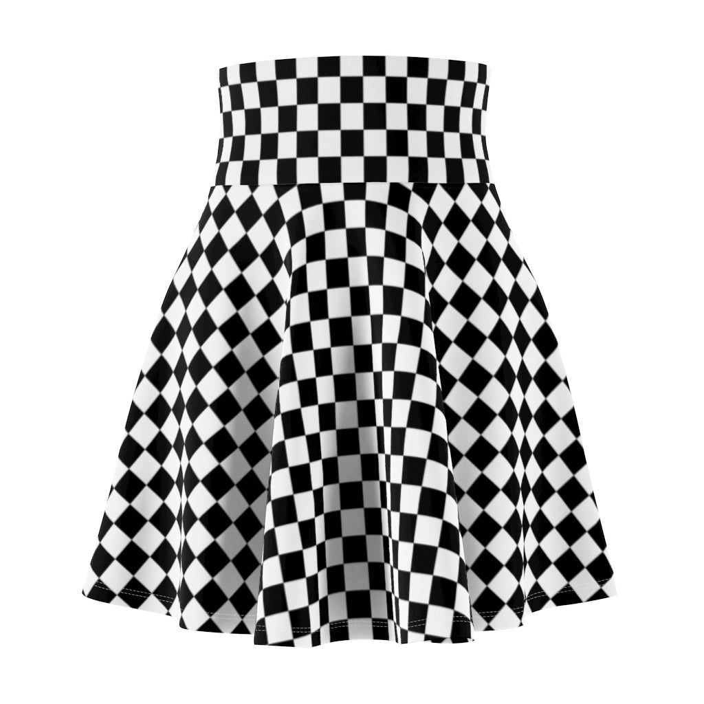 Black White Checkered Skater Skirt, Check Racing Print Mini Short Circle Cute Handmade Party Sexy Women Pleated High Wasted Skirt Starcove Fashion
