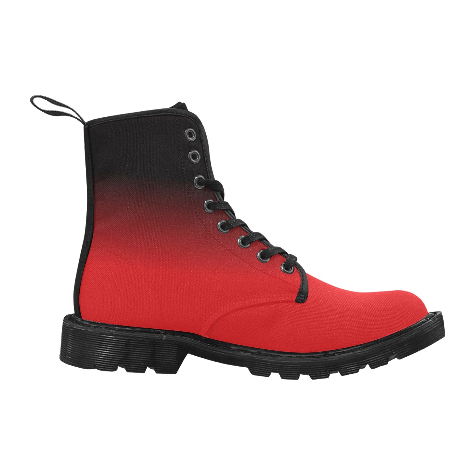 Red Black Men Combat Boots, Ombre Gradient Tie Dye Design Pattern Vegan Canvas Festival Party Lace Up Shoes Fashion Print Casual Custom Gift Starcove Fashion