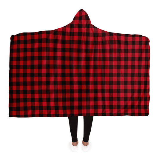 Red Black Buffalo Plaid Wearable Hooded Blanket, Sherpa Check Lumberjack Fleece Microfleece Throw Adult Youth Men Woman Cloak Winter Gift Starcove Fashion