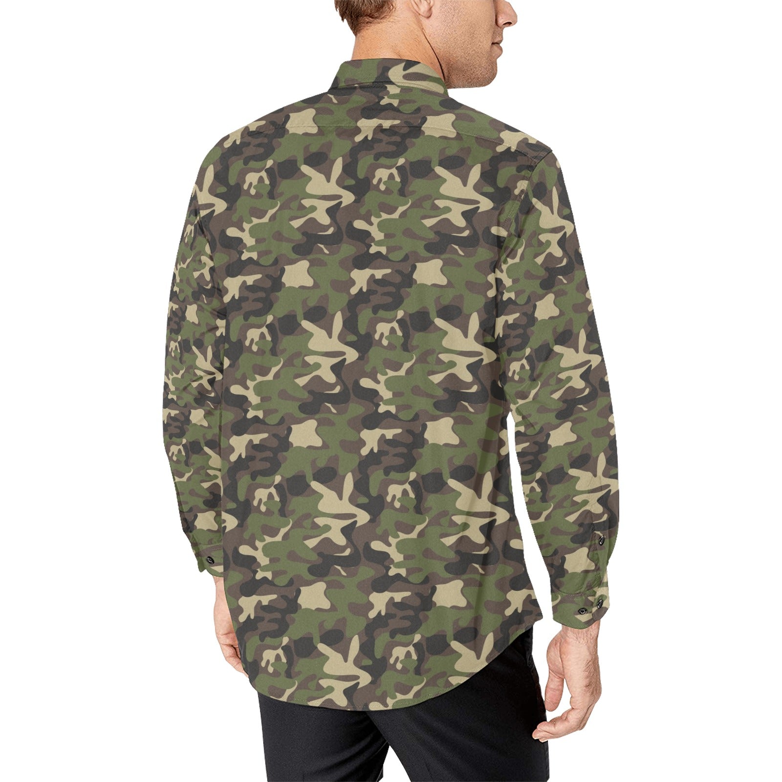 Camouflage Long Sleeve Men Button Up Shirt, Green Camo Tactical Woodland Outdoor Print Casual Dress Buttoned Collar Chest Pocket Lightweight 2XL Camouflage Long Sleeve Men Button Up Shirt, Green Camo Tactical Woodland Outdoor Print Casual Dress Buttoned Collar Chest Pocket Lightweight 2XL