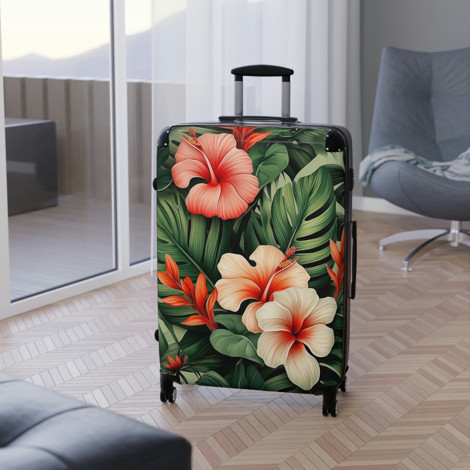 Tropical Suitcase Luggage, Flowers Floral Carry On With 4 Wheels Cabin Travel Small Large Set Rolling Spinner Designer Hard Shell Case Starcove Fashion