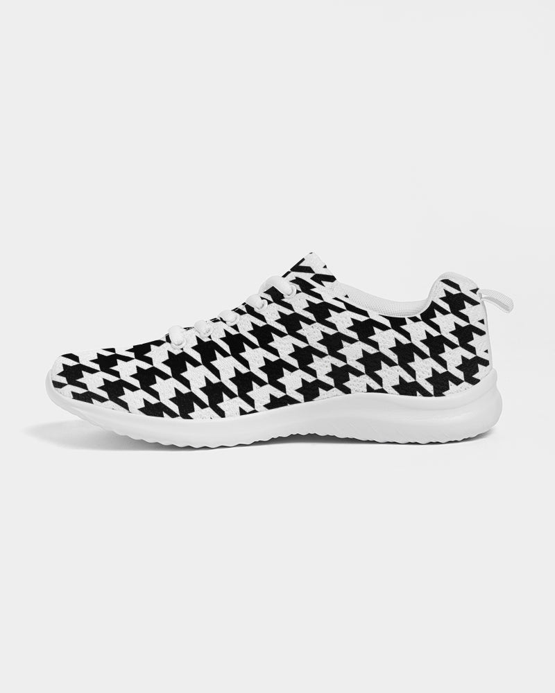 Houndstooth Black White Sneakers, Lace Up Athletic Shoe Sports Mesh Festival Party Breathable Custom Canvas Women Men Shoes