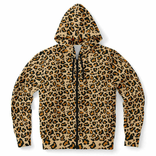 Leopard Zip Up Hoodie, Animal Print Cheetah Front Zipper Pocket Men Women Unisex Adult Aesthetic Graphic Cotton Fleece Hooded Sweatshirt Starcove Fashion