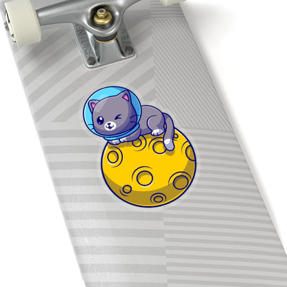 Space Cat Sticker, Moon Laptop Decal Vinyl Cute Waterbottle Tumbler Car Waterproof Bumper Aesthetic Die Cut Wall Mural Starcove Fashion