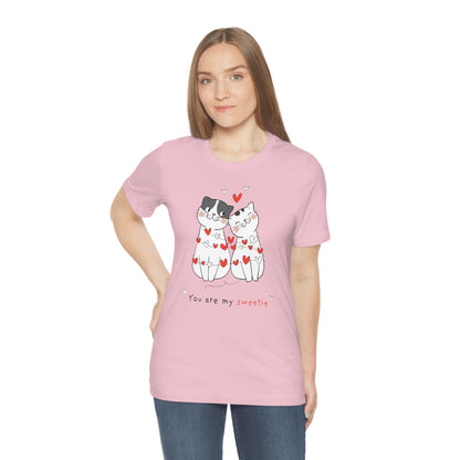 Cats Valentine's Day Tshirt, Hearts Love Sweety Kittens Unisex Women Adult Aesthetic Graphic Crewneck Tee Shirt Her Top