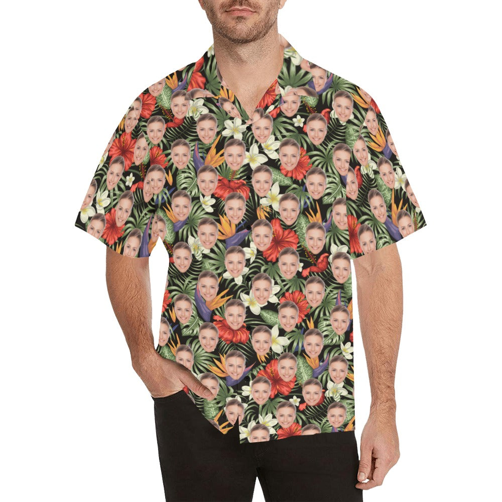 Custom Face Hawaiian Shirt Men, Personalized Photo Funny Tropical Flower Print Hawaii Plus Size Button Up Gifts Bachelor Birthday Party Starcove Fashion