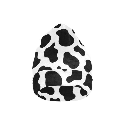 Cow Print Beanie, Black White Animal Soft Fleece Party Men Women Ladies Cute Stretchy Winter Adult Aesthetic Designer Cap Hat Gift