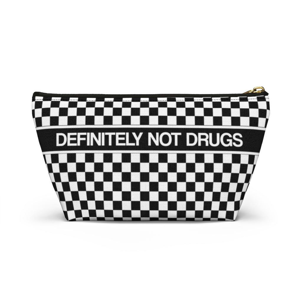 Definitely Not Drugs Bag, Funny Zip Pouch Medicinal Med Medication Checkered Black White Canvas Zipper Large Small Travel Organizer Starcove Fashion