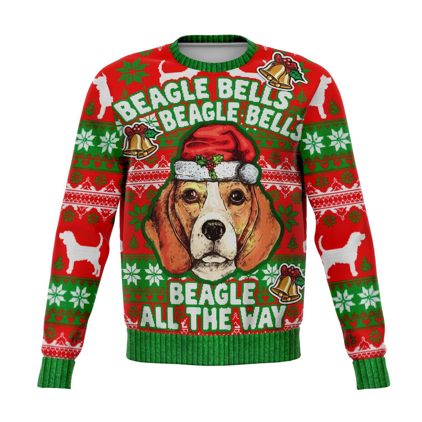 Beagle Ugly Christmas Sweater, Dog Beagle Bells All the Way Funny Print Party Sweatshirt Holiday Men Women Christmas Gift Plus Size Starcove Fashion