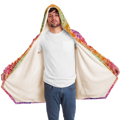 Mandala Hooded Cloak, Ombre Trippy Funky Men Women Modern Winter Warm Mink Blanket Festival Rave Wearable Cape with Pockets