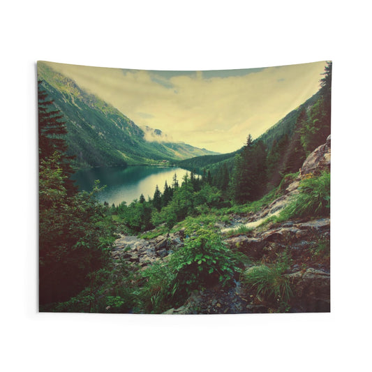 Mountain Lake Tapestry, Scenic Green Wilderness Nature Landscape Indoor Wall Art Hanging Tapestries Decor Starcove Fashion