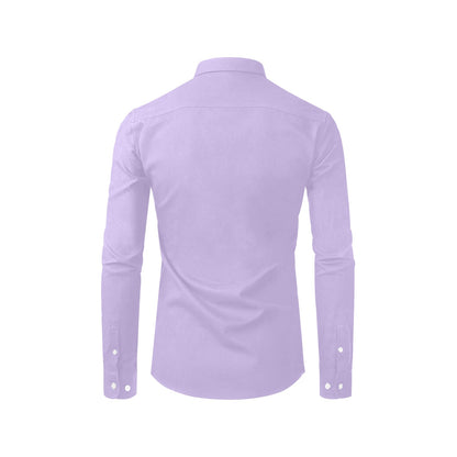 Purple Long Sleeve Men Button Up Shirt, Lilac Lavender Solid Color Print Dress Buttoned Collar Dress Shirt with Chest Pocket XS