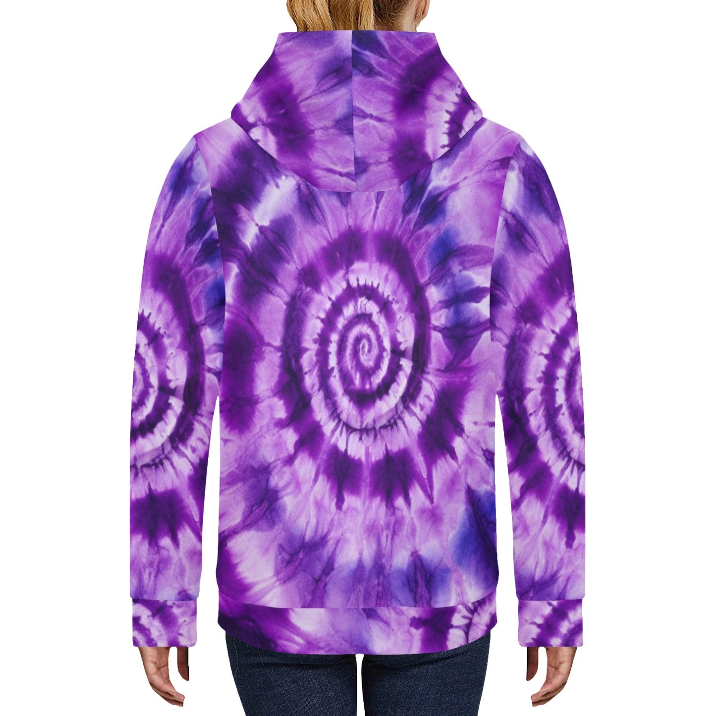 Purple Tie Dye Women Pullover Fleece Hoodie, Aesthetic Graphic Hooded Long Sleeve Sweatshirt with Pockets
