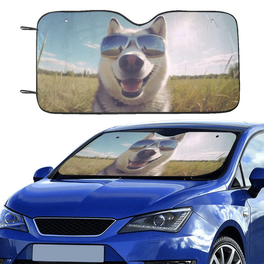 Husky Car Sun Shade, Dog Sunglasses Funny Siberian Windshield Accessories Auto Vehicle Truck Protector Window Visor Screen Blocker Sunshade
