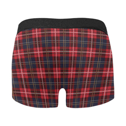Red Plaid Men Boxer Briefs, Tartan Print Check Comfortable Underwear Trunks Sexy Anniversary Gift Idea For Him Honeymoon Birthday Plus Size