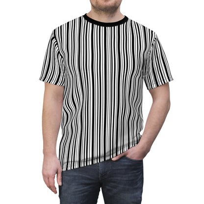 Black White Striped Tshirt, Vertical Stripe Designer Graphic Aesthetic Fashion Crewneck Men Women Tee Top Short Sleeve Shirt