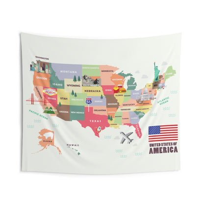 America USA Map with Landmarks Tapestry, Landscape Indoor Wall Art Hanging Tapestries Decor Home Dorm Room Gift Starcove Fashion