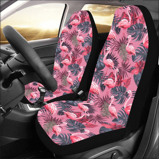 Flamingo Car Seat Covers for Vehicle 2 pc, Hot Pink Bird Cute Tropical Front Vehicle SUV Vans Men Women Protector Accessory
