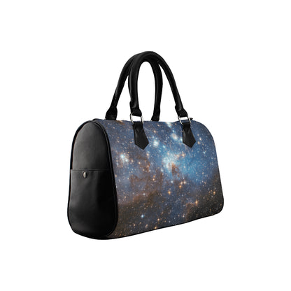 Galaxy Space Purse, Celestial Outer Stars Blue Art Print Shoulder Handbag Canvas and Leather Boston Barrel Type Designer Accessory Bag Gift Starcove Fashion