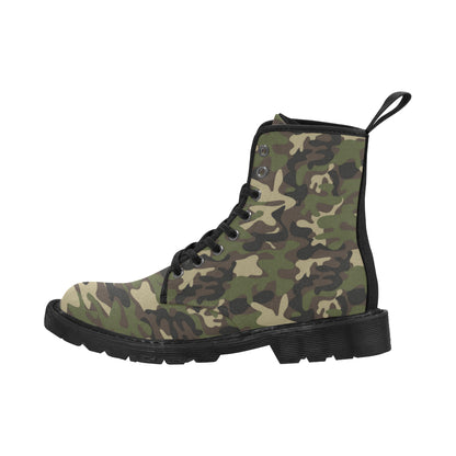 Camo Women's Boots, Fashion Green Camouflage Vegan Canvas Lace Up Shoes, Black Grey Army Print Ankle Combat, Casual Custom Gift Starcove Fashion