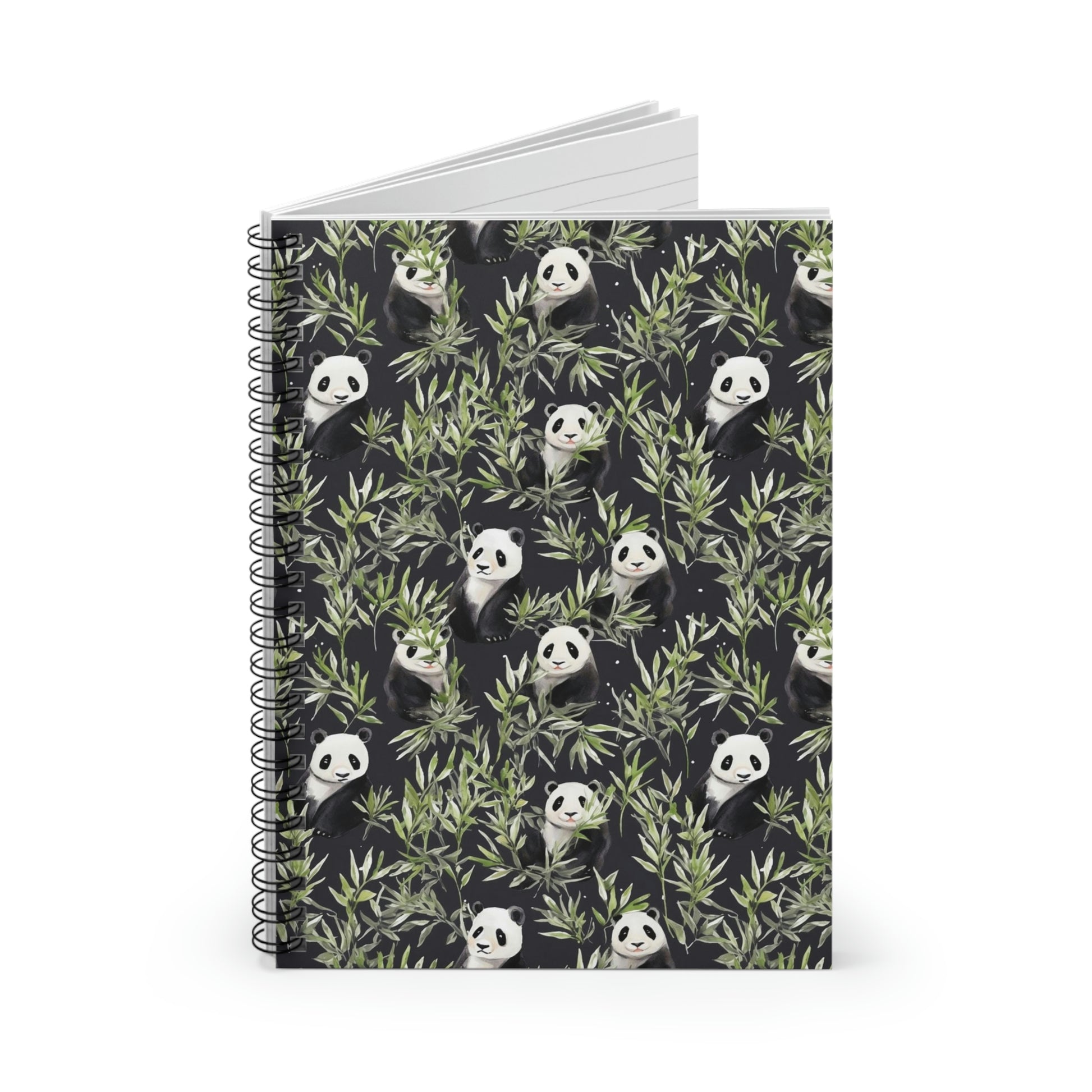 Panda Spiral Notebook, Bamboo Leaves Black Pattern Design Journal Traveler Notepad Ruled Line Book Paper Pad Work Aesthetic Starcove Fashion